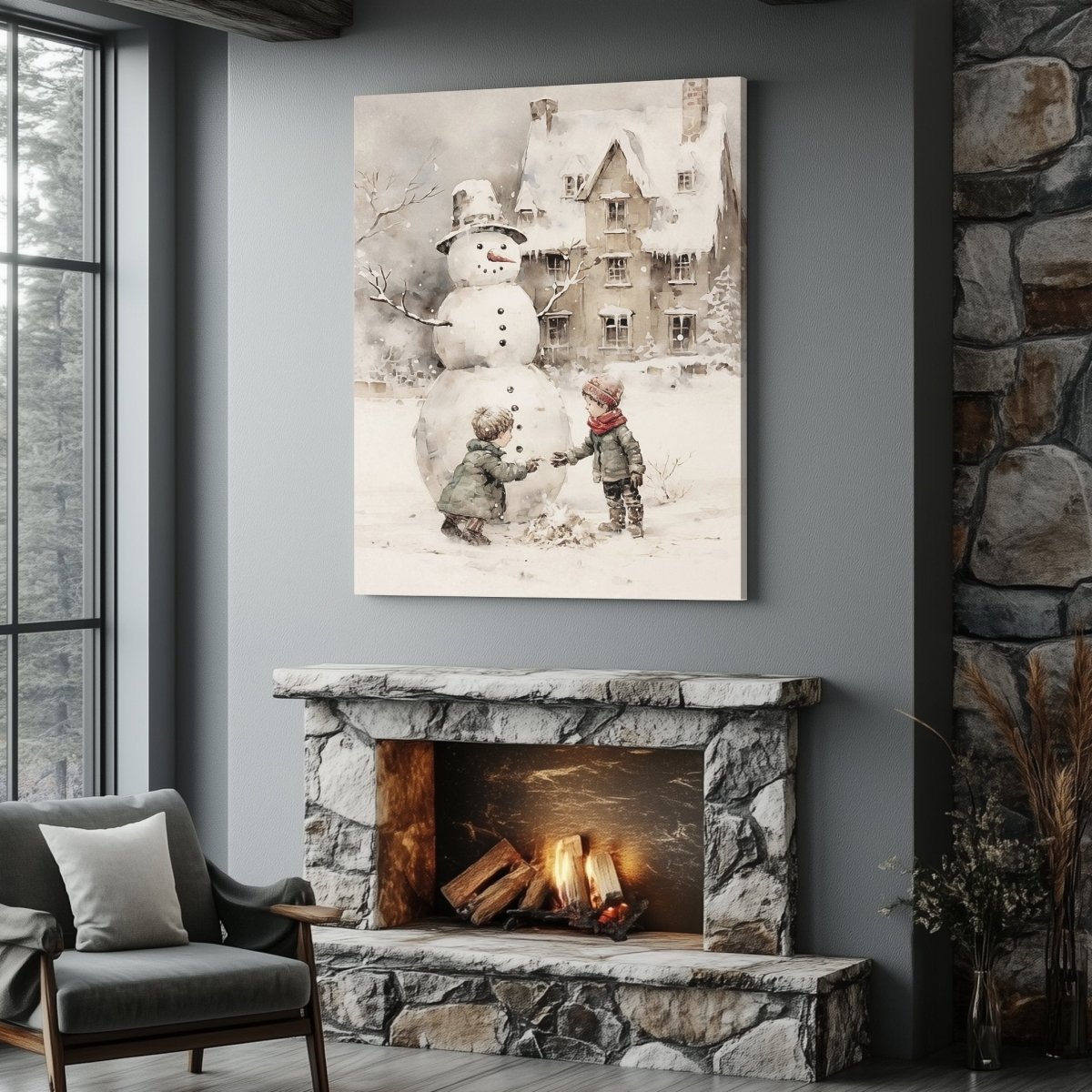 Nostalgic Winter Fun Canvas Print - Farmhouse Holiday Decor, Vintage Christmas Art - Everything Pixel