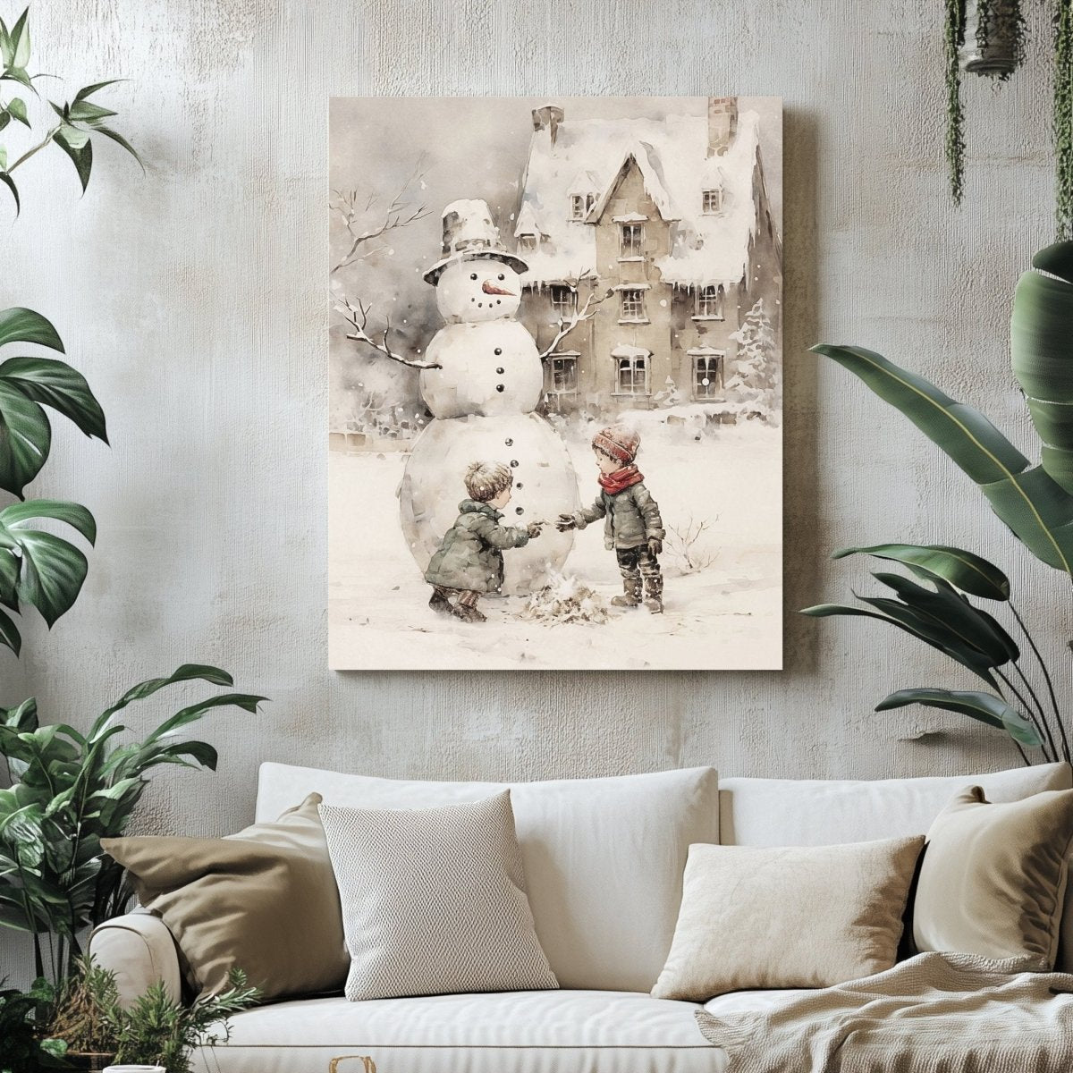 Nostalgic Winter Fun Canvas Print - Farmhouse Holiday Decor, Vintage Christmas Art - Everything Pixel