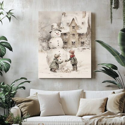 Nostalgic Winter Fun Canvas Print - Farmhouse Holiday Decor, Vintage Christmas Art - Everything Pixel