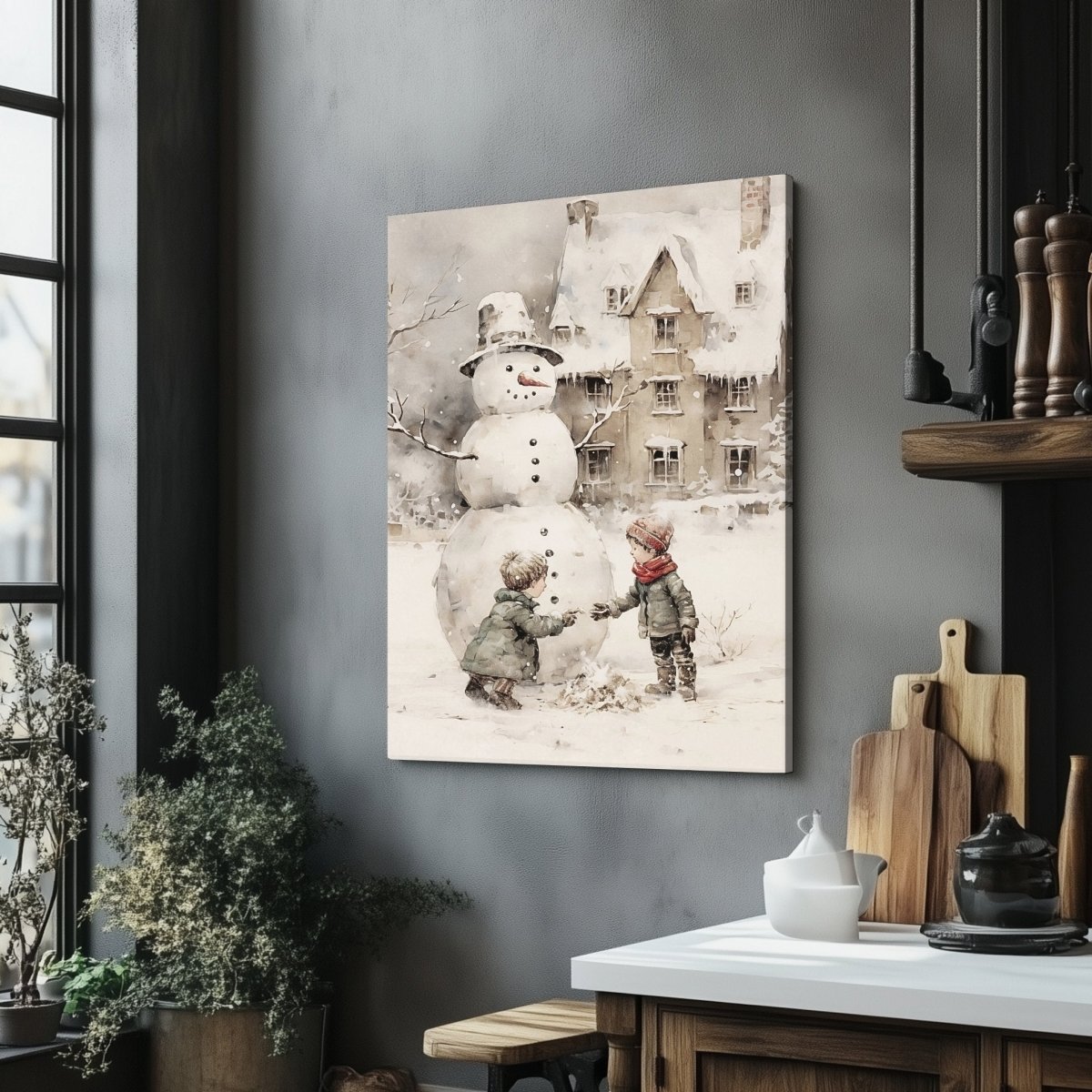 Nostalgic Winter Fun Canvas Print - Farmhouse Holiday Decor, Vintage Christmas Art - Everything Pixel