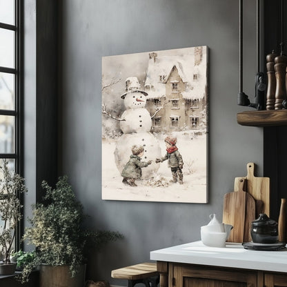 Nostalgic Winter Fun Canvas Print - Farmhouse Holiday Decor, Vintage Christmas Art - Everything Pixel