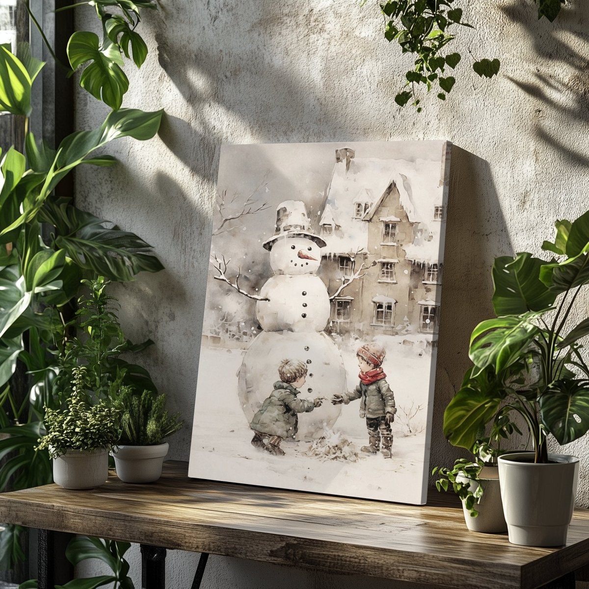 Nostalgic Winter Fun Canvas Print - Farmhouse Holiday Decor, Vintage Christmas Art - Everything Pixel