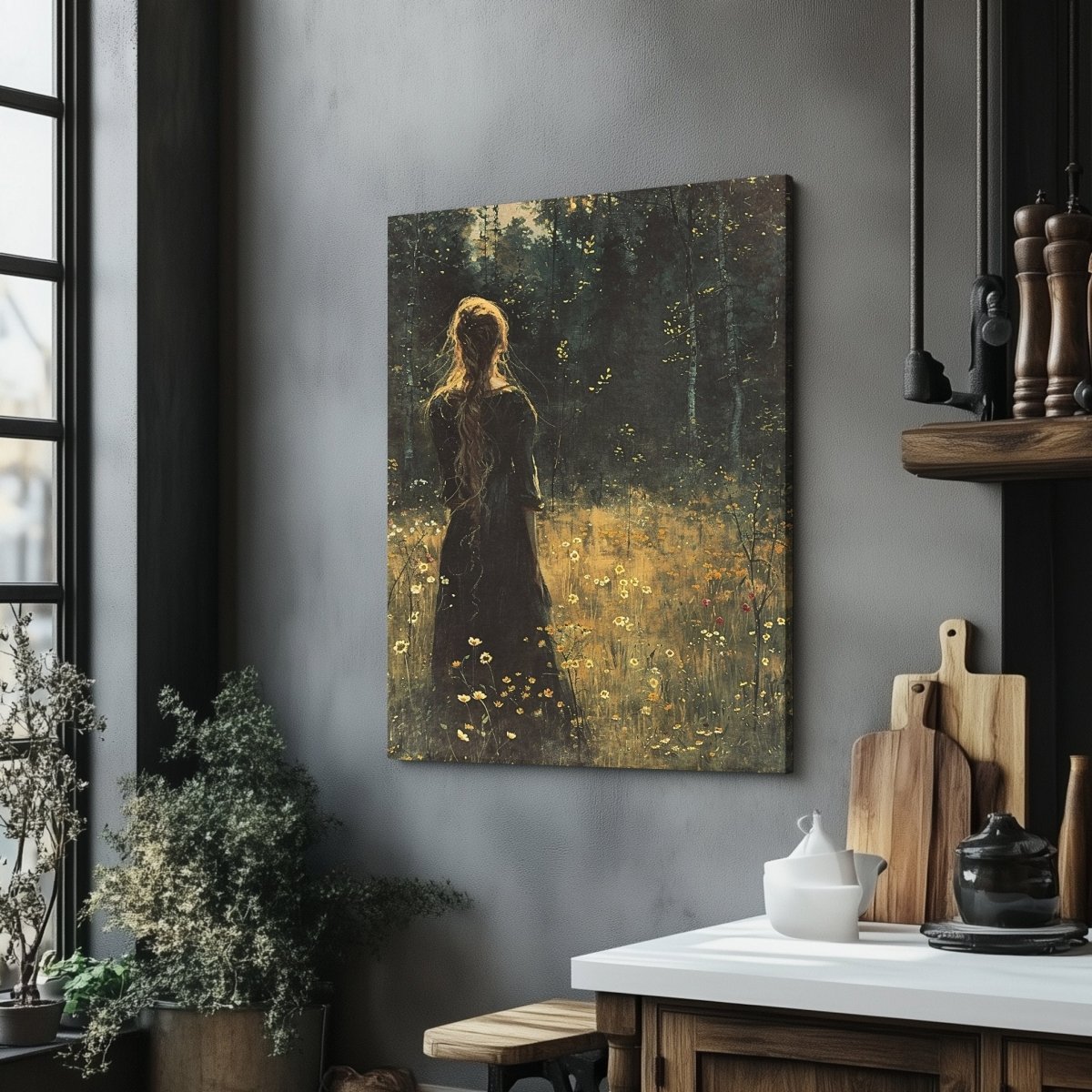 Ostara Goddess Canvas Print - Wildflowers & Sunrise, Pagan Celtic Mythology - Everything Pixel