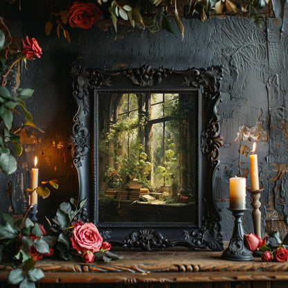 Overgrown Room Wall Art Romantic Lost Place Wall Decor Dark Cottagecore Artwork Vintage Nature Reclaim Aestetic Painting Paper Poster Print - Everything Pixel