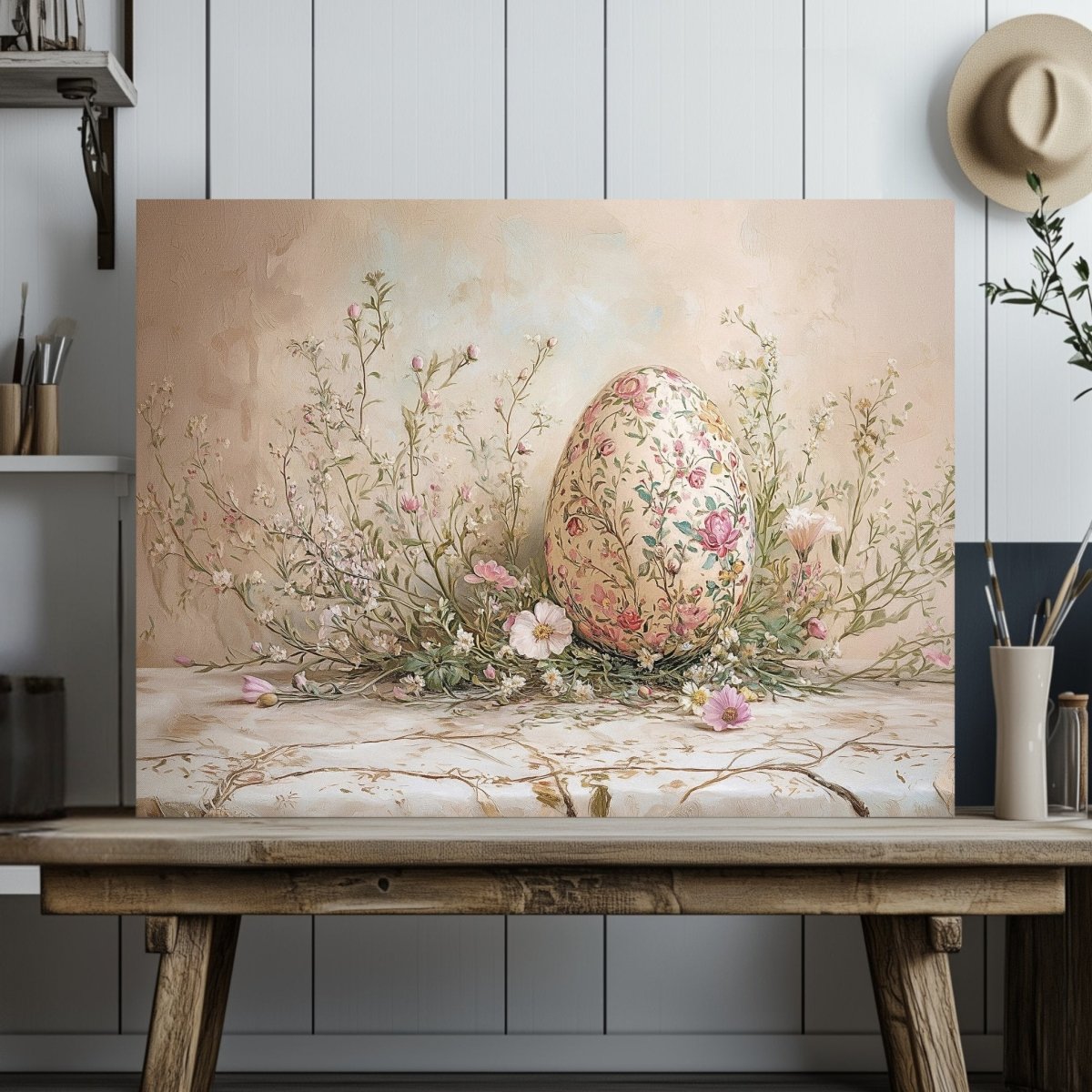 Pastel Floral Egg Canvas Print – Vintage Easter and Spring Wildflower Art - Everything Pixel