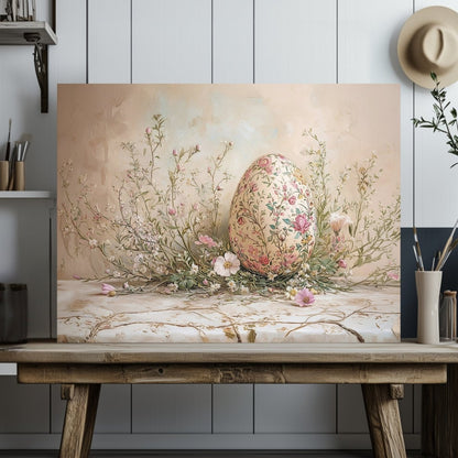 Pastel Floral Egg Canvas Print – Vintage Easter and Spring Wildflower Art - Everything Pixel