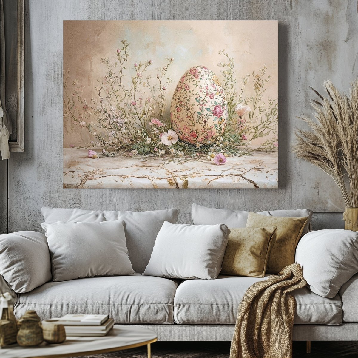 Pastel Floral Egg Canvas Print – Vintage Easter and Spring Wildflower Art - Everything Pixel