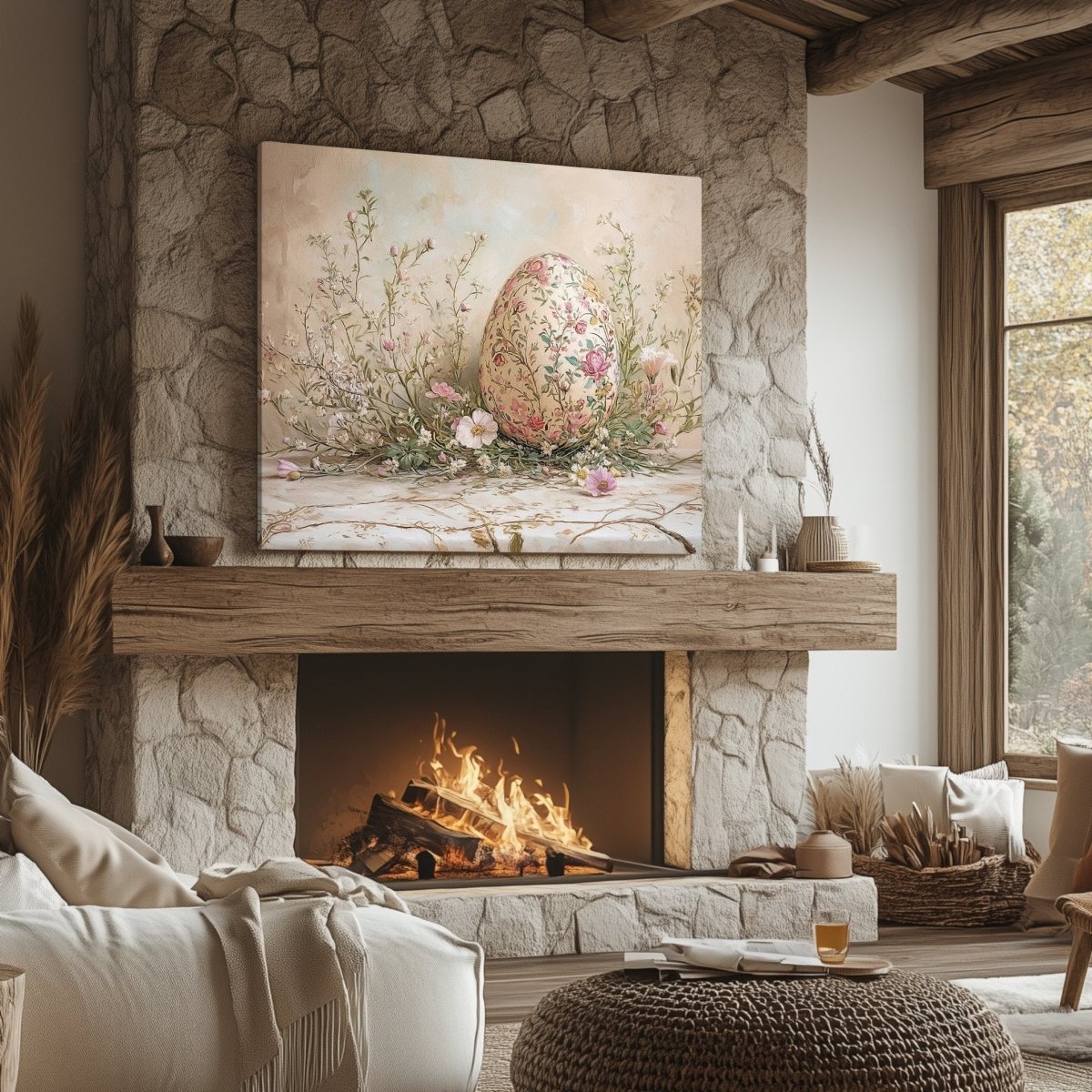 Pastel Floral Egg Canvas Print – Vintage Easter and Spring Wildflower Art - Everything Pixel