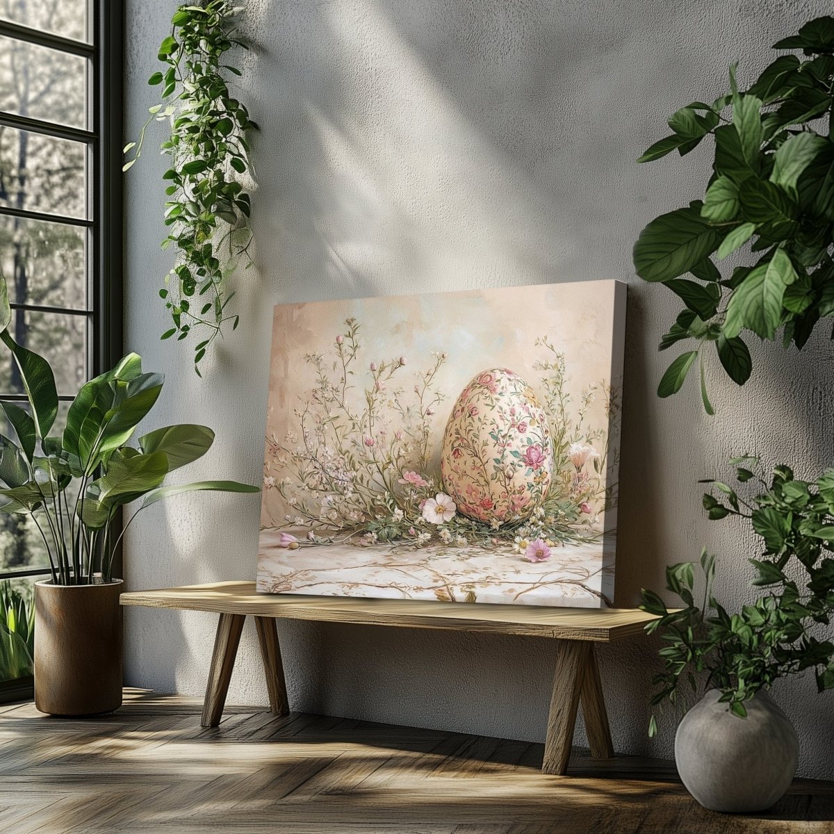 Pastel Floral Egg Canvas Print – Vintage Easter and Spring Wildflower Art - Everything Pixel