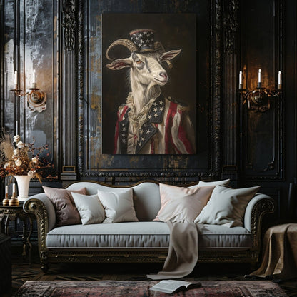 Patriotic Goat Portrait Canvas Print - Dark Quirky Gothic Animal Art - Everything Pixel