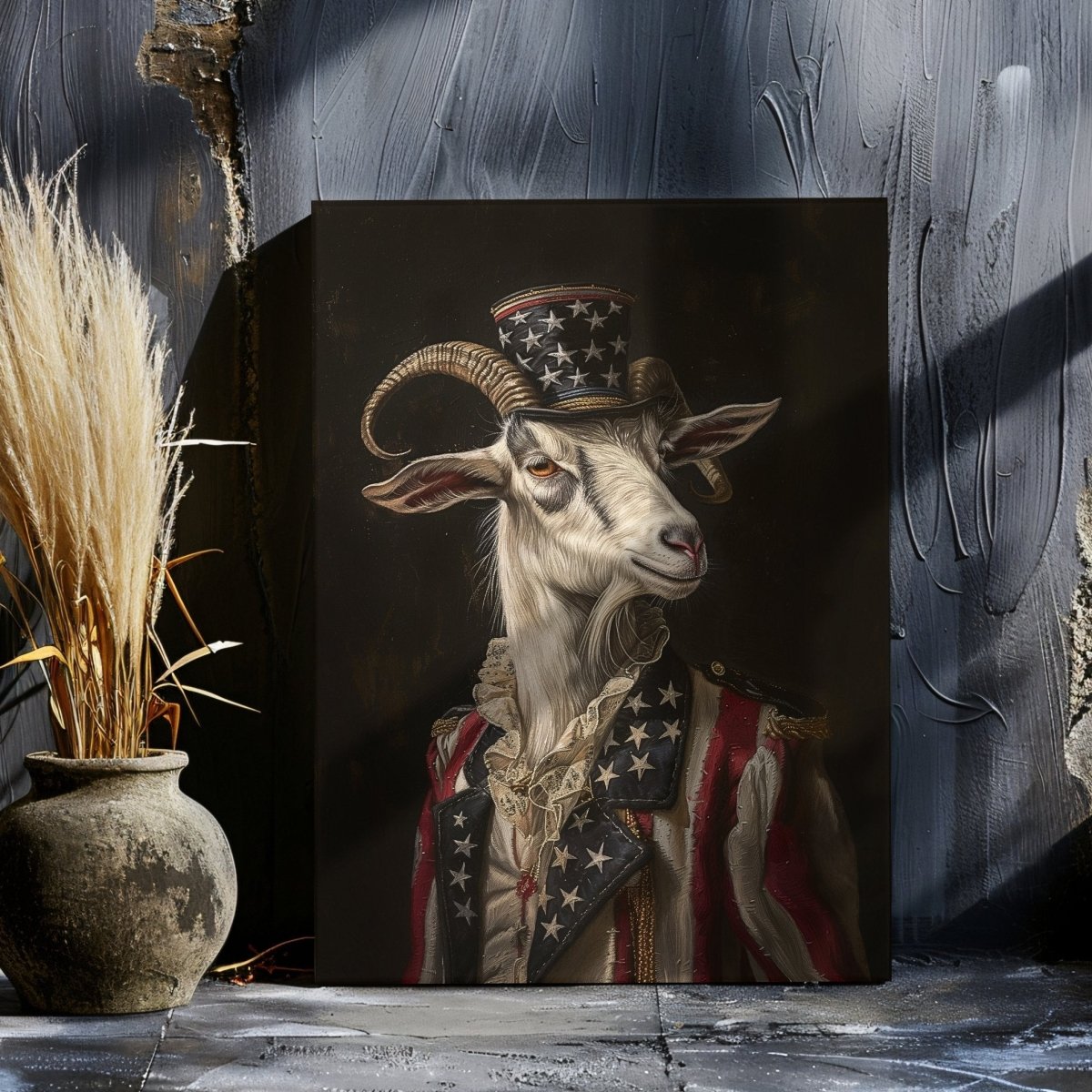 Patriotic Goat Portrait Canvas Print - Dark Quirky Gothic Animal Art - Everything Pixel