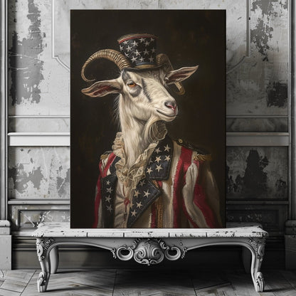 Patriotic Goat Portrait Canvas Print - Dark Quirky Gothic Animal Art - Everything Pixel