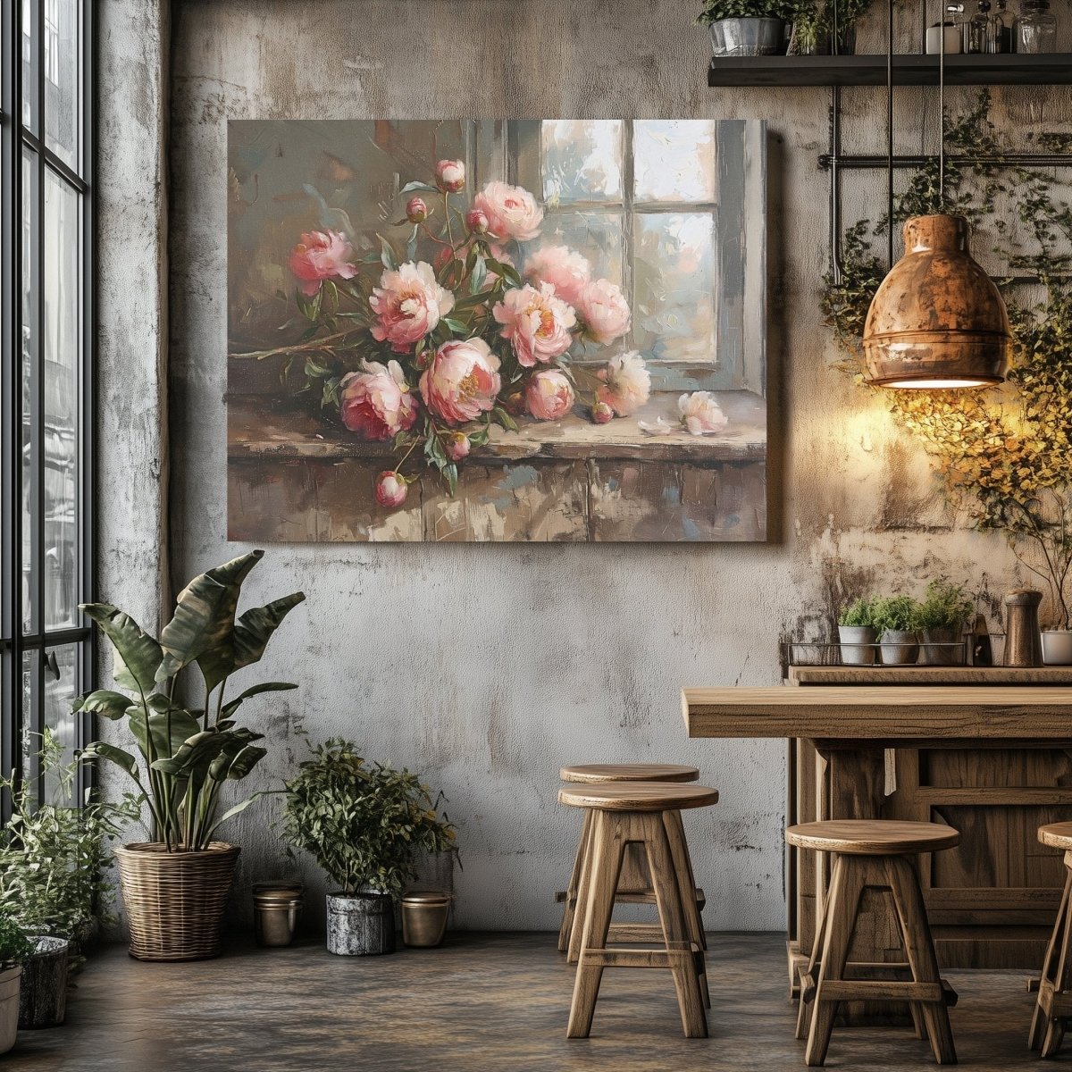Pink Peonies Canvas Print - Rustic Floral Still Life for Cottagecore, Shabby Chic Wall Decor - Everything Pixel