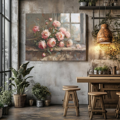 Pink Peonies Canvas Print - Rustic Floral Still Life for Cottagecore, Shabby Chic Wall Decor - Everything Pixel