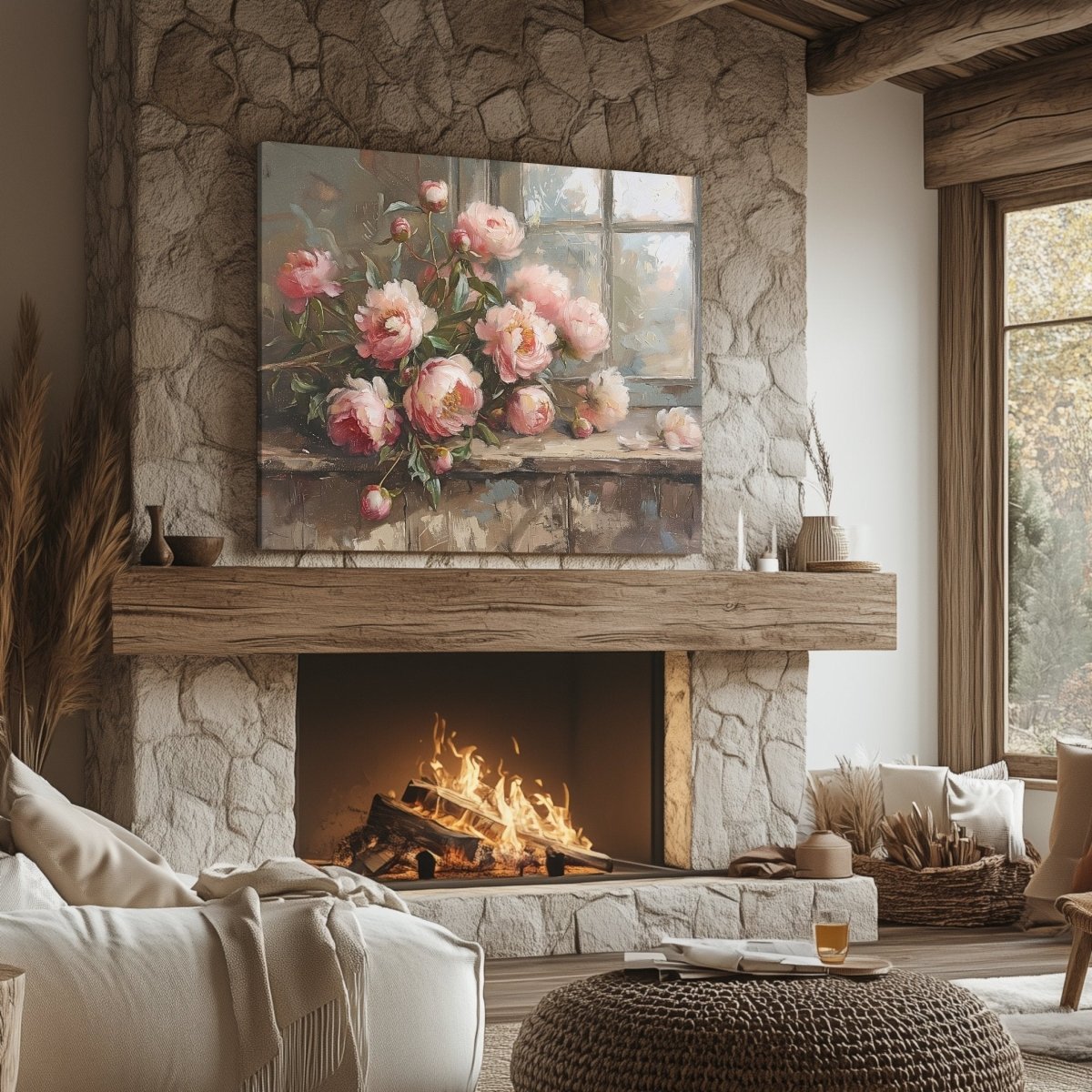 Pink Peonies Canvas Print - Rustic Floral Still Life for Cottagecore, Shabby Chic Wall Decor - Everything Pixel