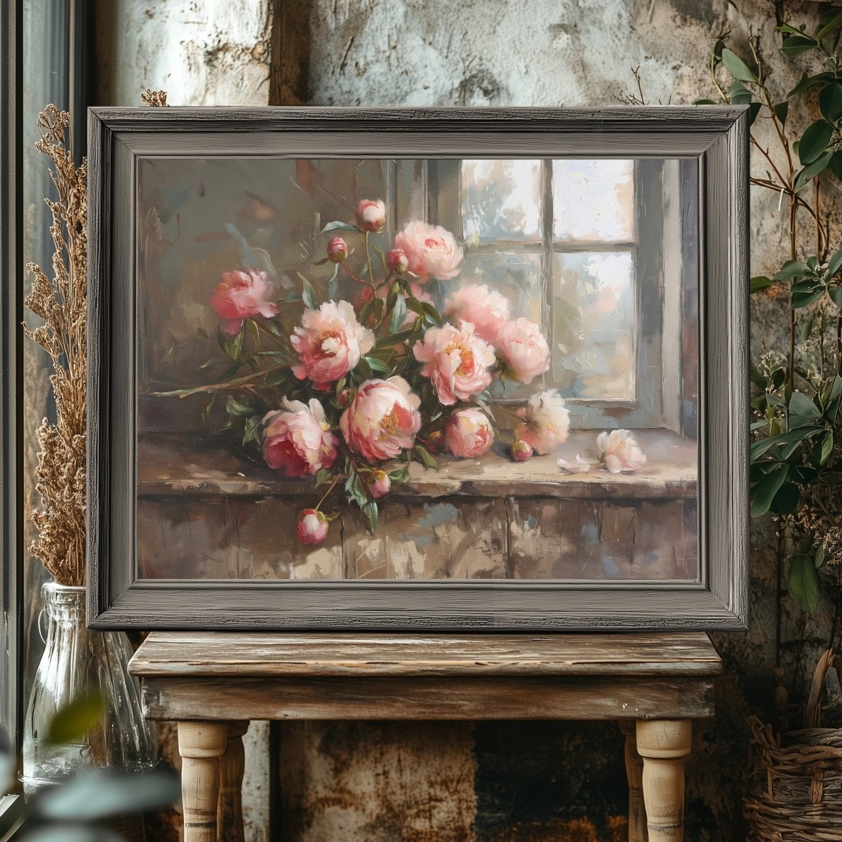 Pink Peonies Still Life Painting - Vintage Wall Art Print - Everything Pixel