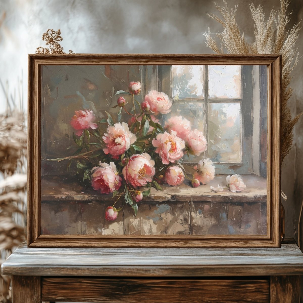 Pink Peonies Still Life Painting - Vintage Wall Art Print - Everything Pixel