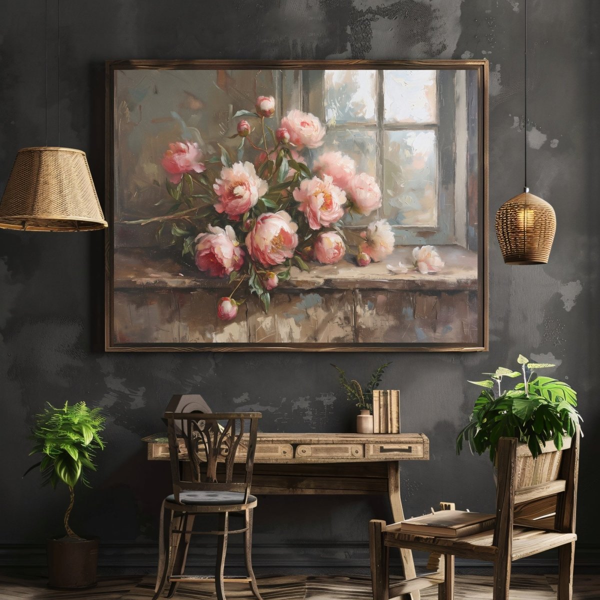 Pink Peonies Still Life Painting - Vintage Wall Art Print - Everything Pixel