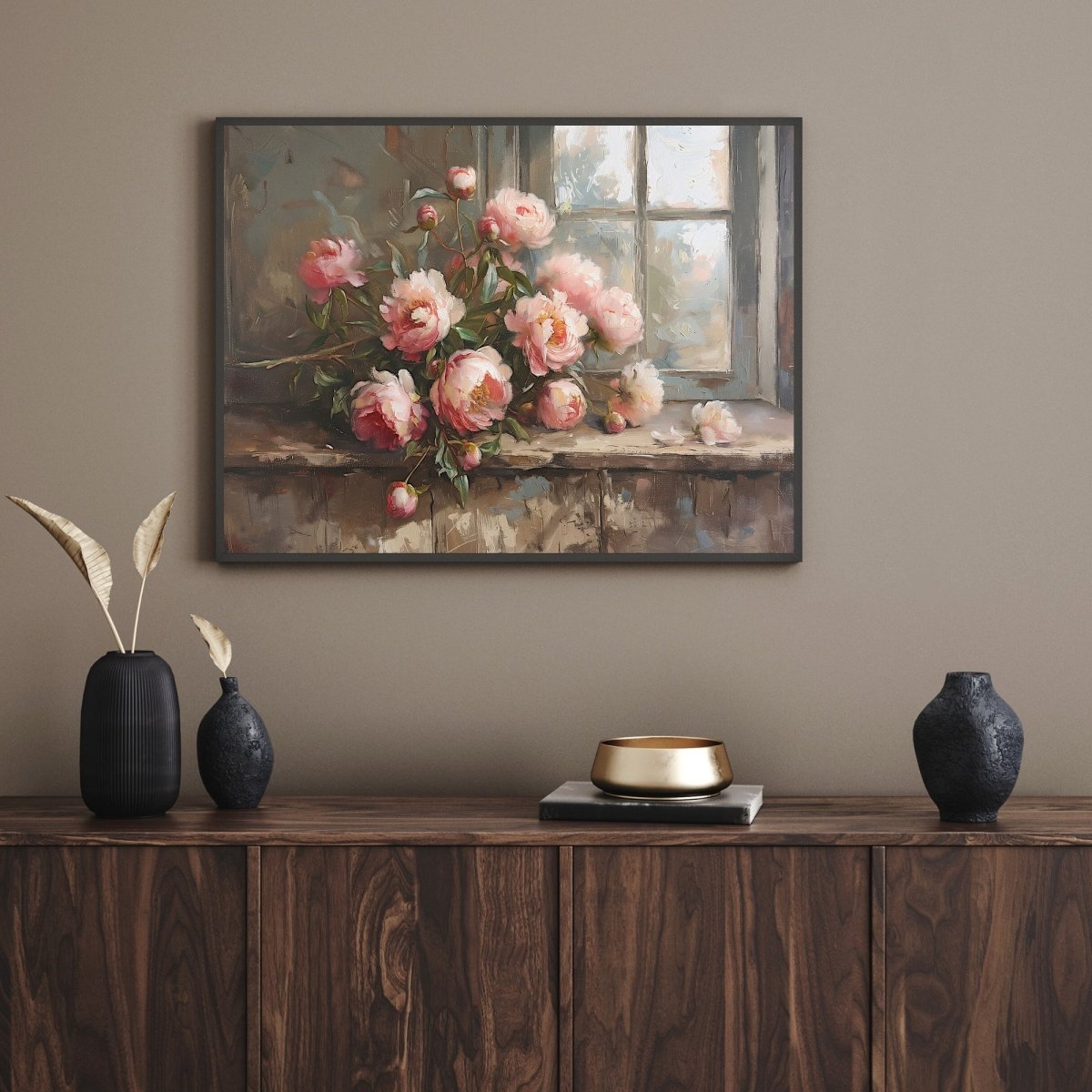 Pink Peonies Still Life Painting - Vintage Wall Art Print - Everything Pixel