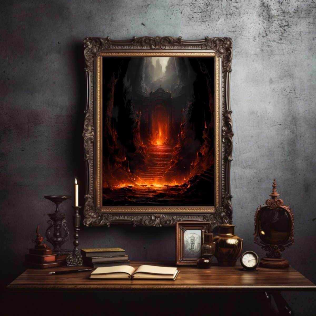 Portal to Hell Wall Art Dark Cottagecore Print Dark Aesthetic Room Decor Gothic Occult Artwork Fire Demon Poster Diablo Print Paper Poster Print - Everything Pixel