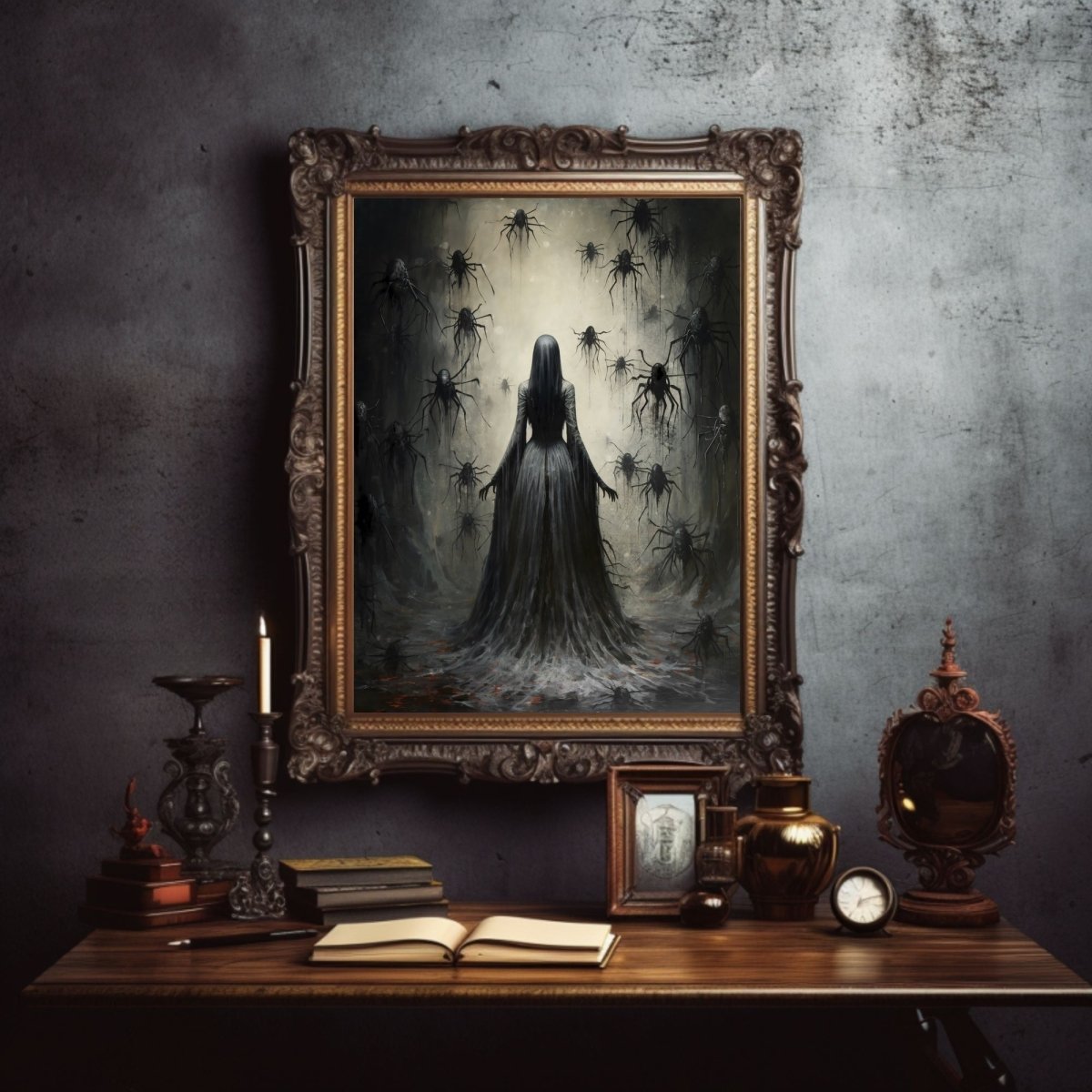 Queen of Spiders Wall Art Moody Painting Dark Cottagecore Decor Gothic Poster Dark Academia Art Witchy Spooky Halloween Paper Poster Prints - Everything Pixel