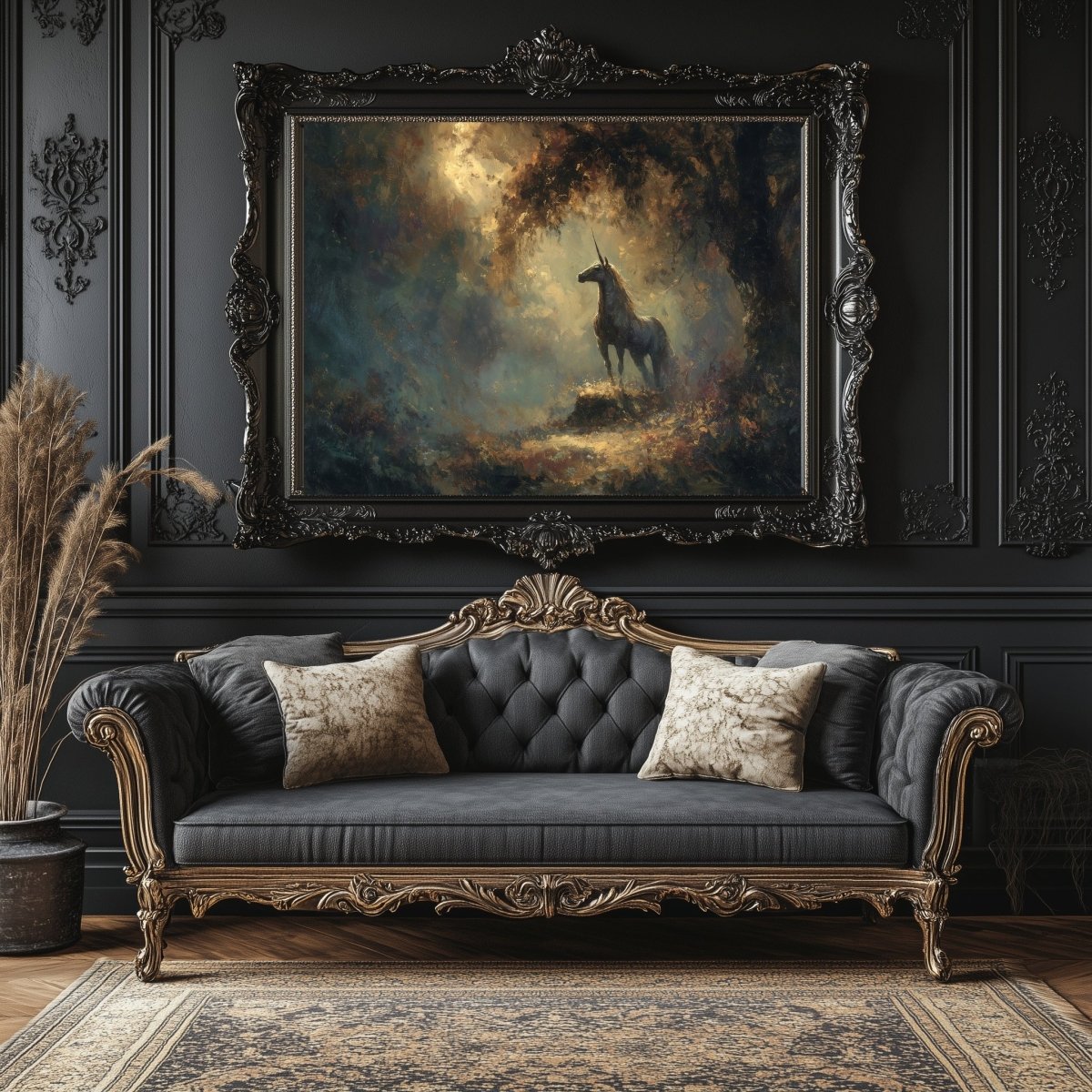 Radiant Golden Unicorn Wall Art Print – Enchanted Forest Fantasy Décor for Magical Storybook Spaces - Everything Pixel