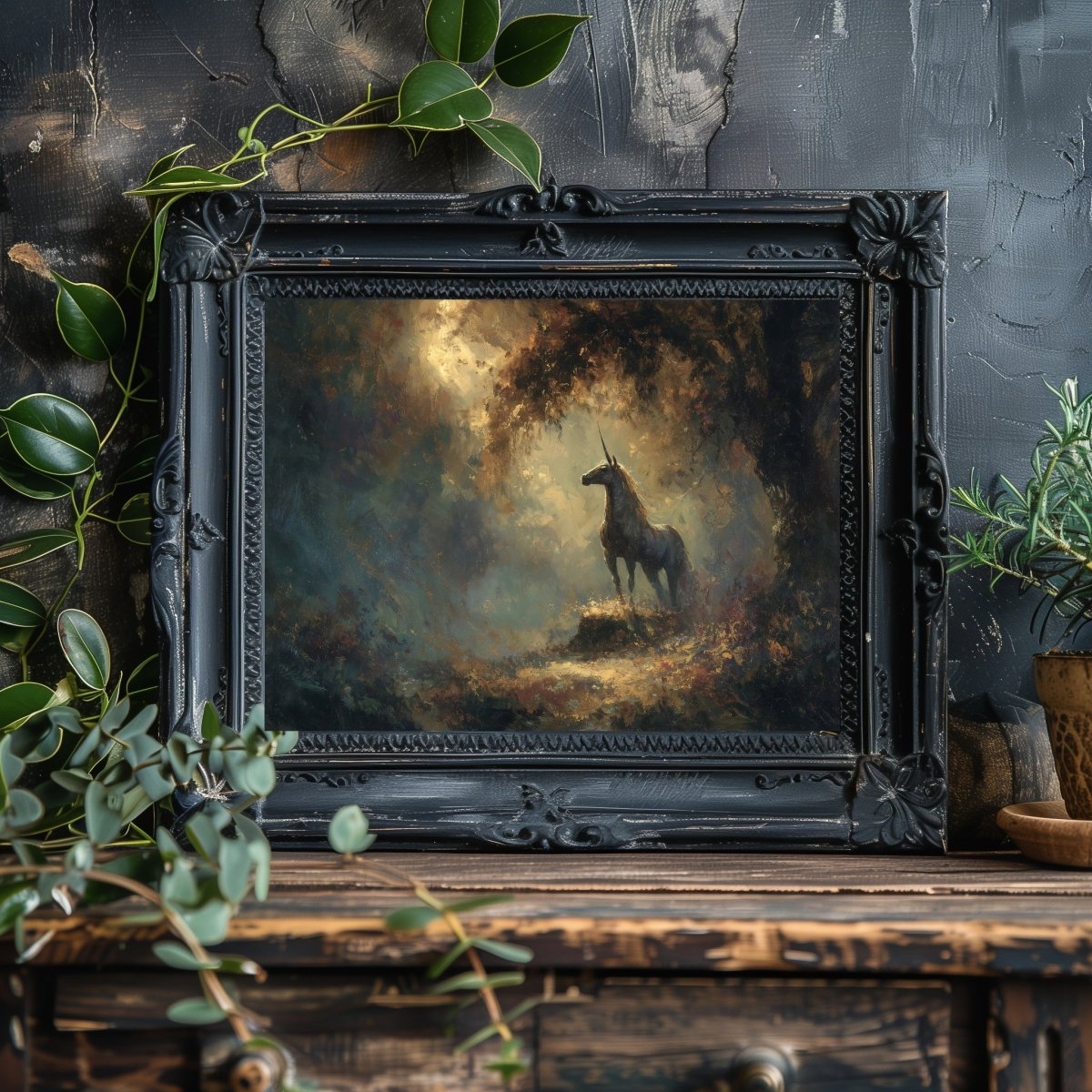 Radiant Golden Unicorn Wall Art Print – Enchanted Forest Fantasy Décor for Magical Storybook Spaces - Everything Pixel