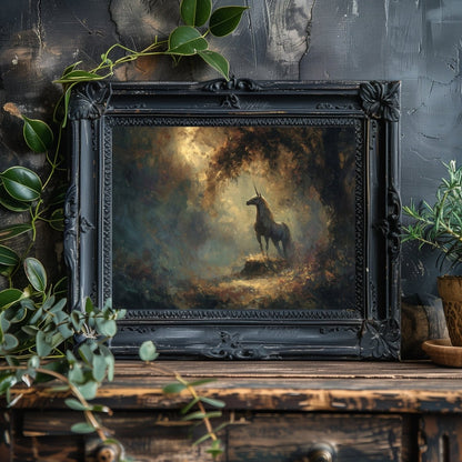 Radiant Golden Unicorn Wall Art Print – Enchanted Forest Fantasy Décor for Magical Storybook Spaces - Everything Pixel