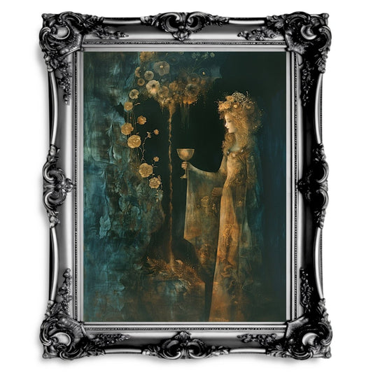 Roman Goddess Fortuna at the Spring of Fortune - Dark, Gothic Wall Art Print - Everything Pixel
