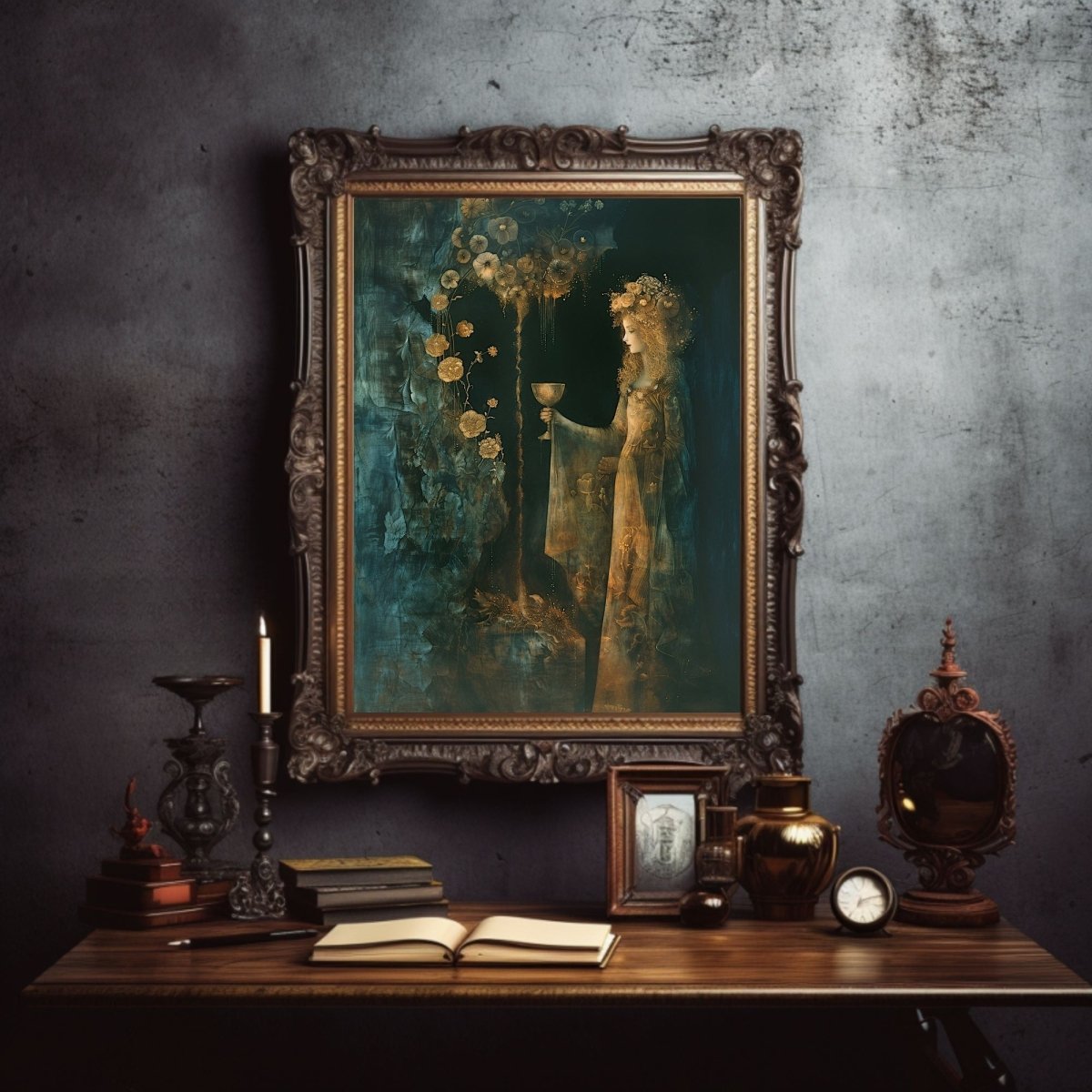 Roman Goddess Fortuna at the Spring of Fortune - Dark, Gothic Wall Art Print - Everything Pixel