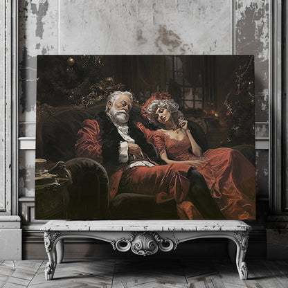 Romantic Santa and Mrs. Claus Canvas Print - Cozy Christmas Night Scene for Holiday Decor - Everything Pixel