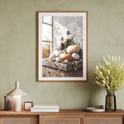 Rustic Autumn Harvest Still Life Wall Art Print - Autumn Kitchen Decor, Vintage Farmhouse Wall Art - Everything Pixel