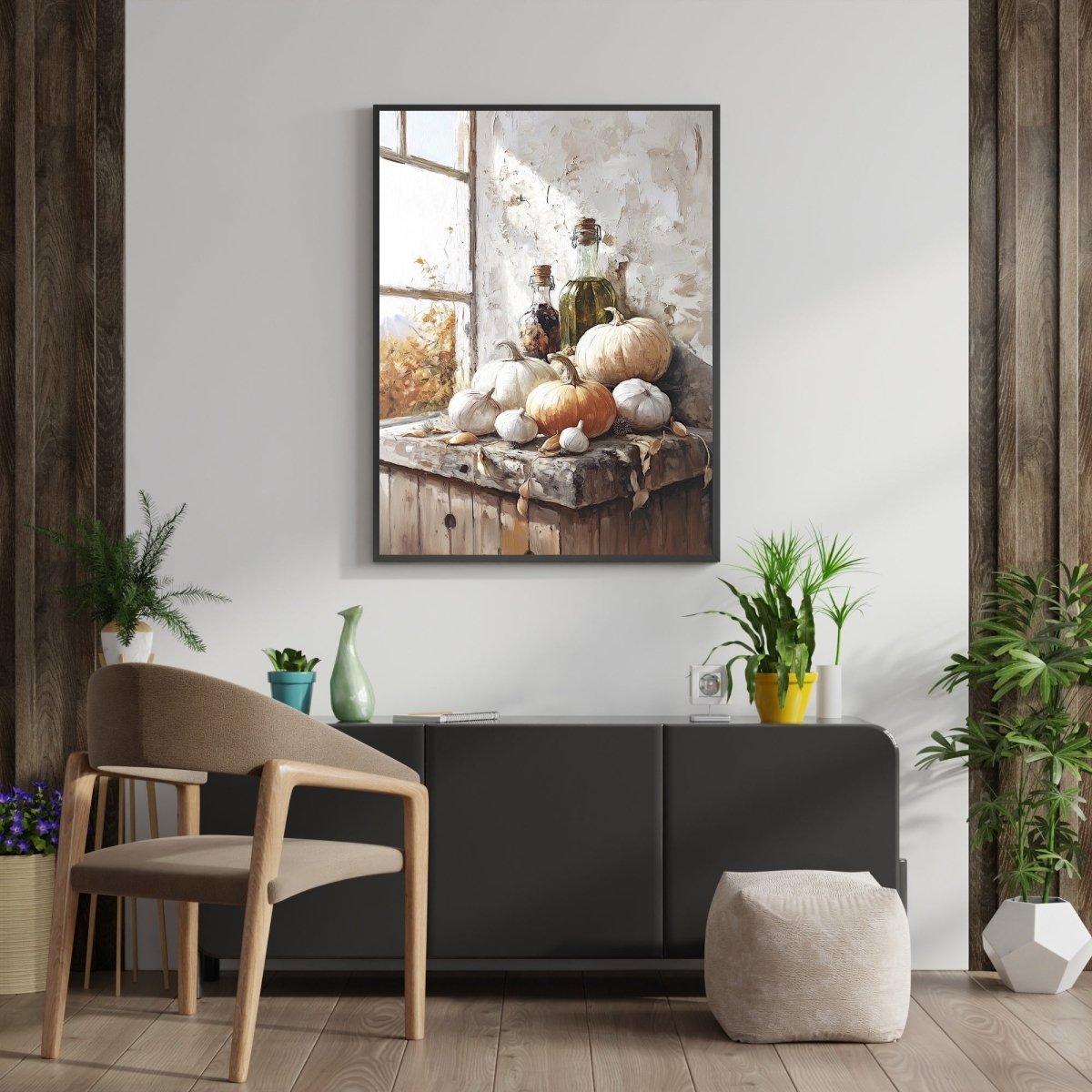 Rustic Autumn Harvest Still Life Wall Art Print - Autumn Kitchen Decor, Vintage Farmhouse Wall Art - Everything Pixel