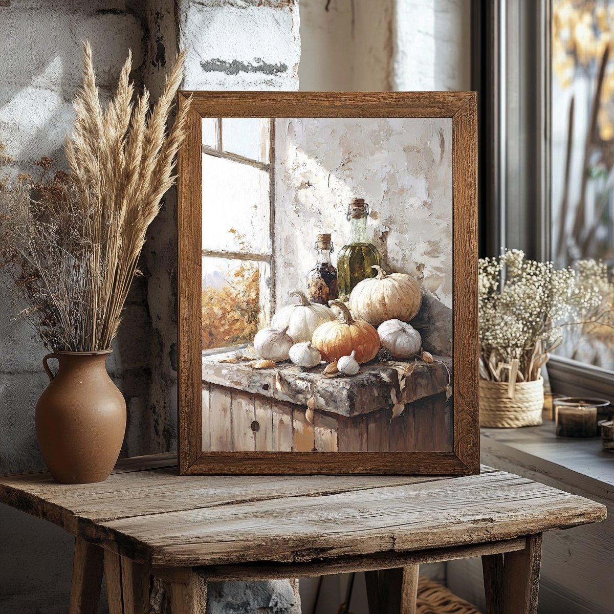 Rustic Autumn Harvest Still Life Wall Art Print - Autumn Kitchen Decor, Vintage Farmhouse Wall Art - Everything Pixel