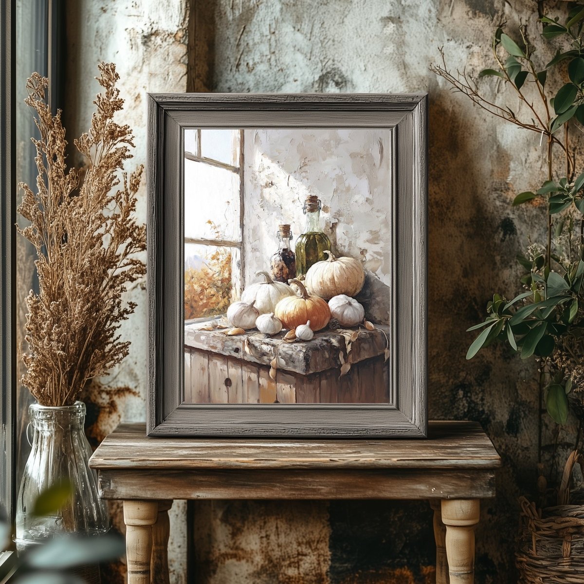 Rustic Autumn Harvest Still Life Wall Art Print - Autumn Kitchen Decor, Vintage Farmhouse Wall Art - Everything Pixel