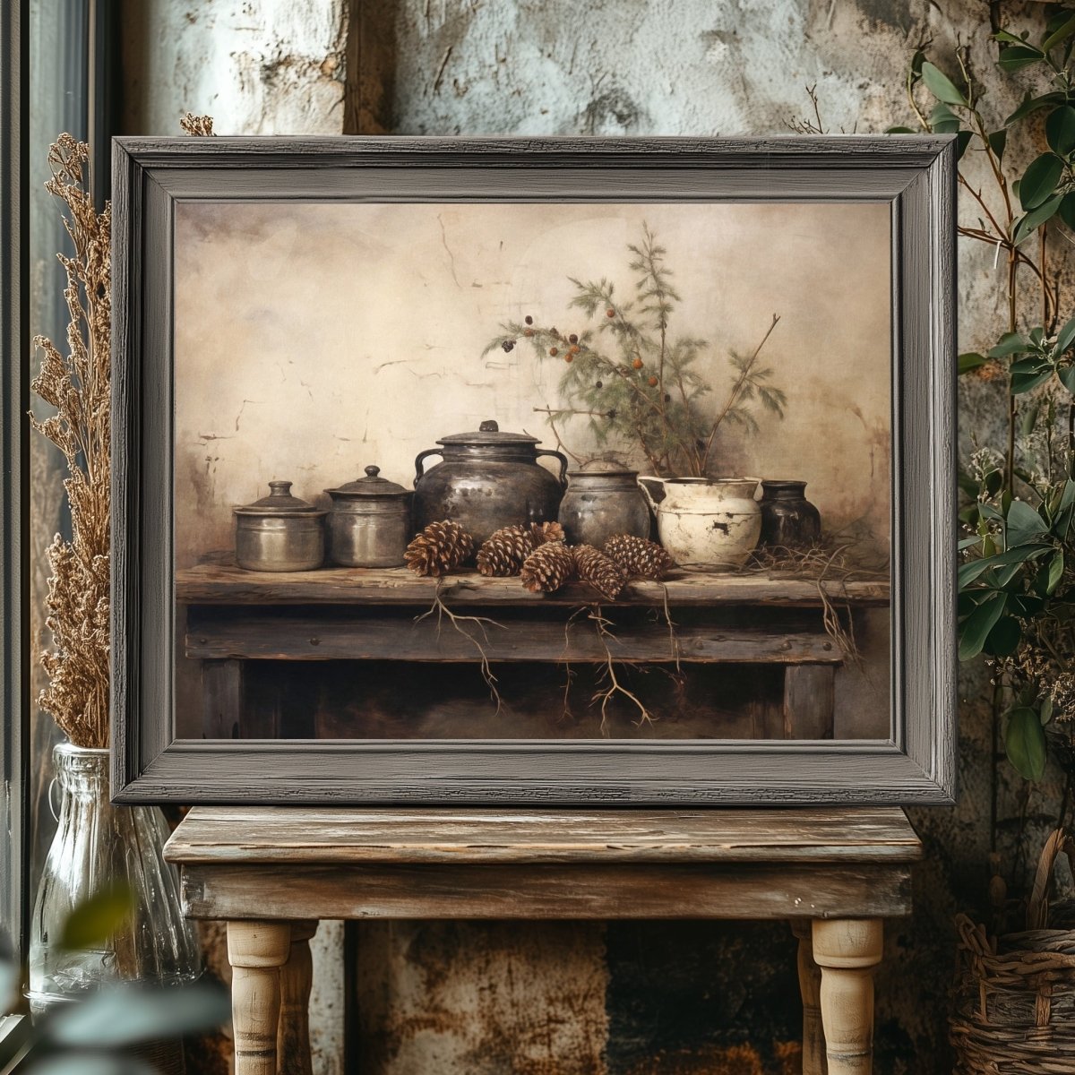 Rustic Still Life Wall Art Vintage Kitchen Still Life Artwork Rustic Christmas Print Country Kitchen Decor Moody Farmhouse Art Paper Poster Print - Everything Pixel