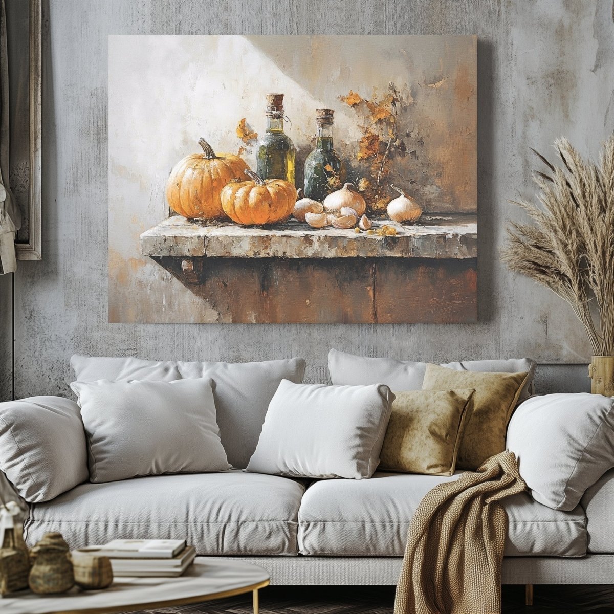 Rustic Still Life with Pumpkins Canvas Print - Cozy Autumn Kitchen Decor, Vintage Farmhouse Print - Everything Pixel