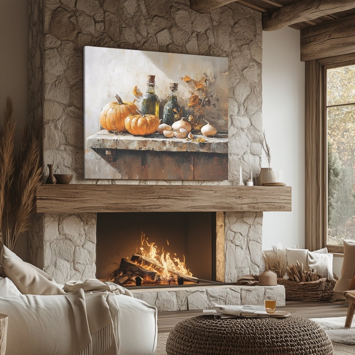 Rustic Still Life with Pumpkins Canvas Print - Cozy Autumn Kitchen Decor, Vintage Farmhouse Print - Everything Pixel