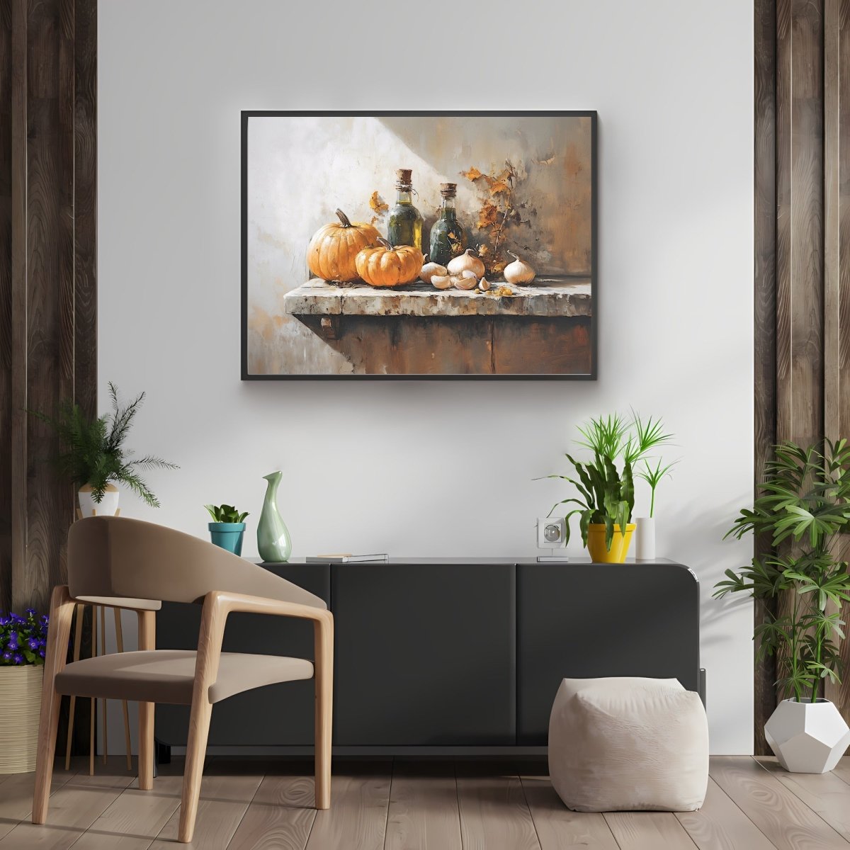 Rustic Still Life with Pumpkins Wall Art Print - Cozy Autumn Kitchen Decor, Vintage Farmhouse Print - Everything Pixel