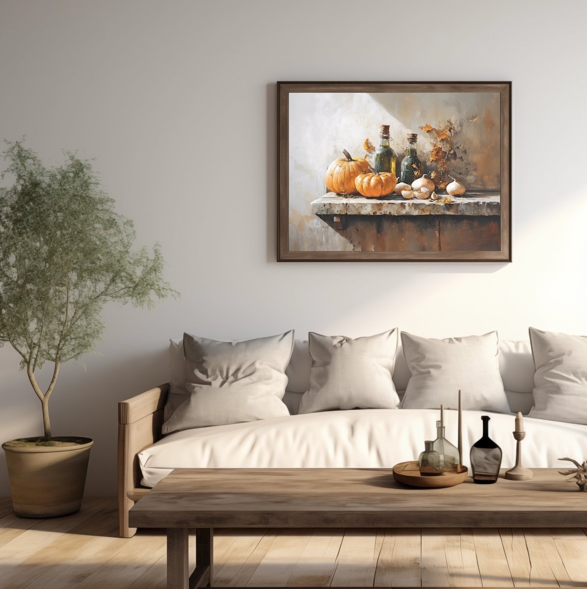 Rustic Still Life with Pumpkins Wall Art Print - Cozy Autumn Kitchen Decor, Vintage Farmhouse Print - Everything Pixel