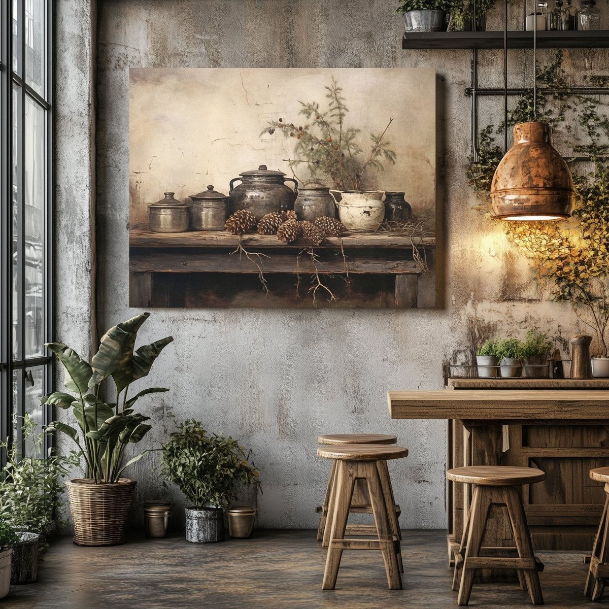 Rustic Winter Still Life Canvas Print - Vintage Farmhouse Art, Earthy Cottagecore Decor - Everything Pixel