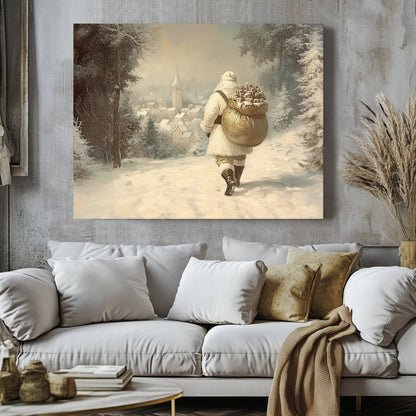 Santa Claus Canvas Print – Serene Snowy Forest with Gifts, Holiday Season Art - Everything Pixel