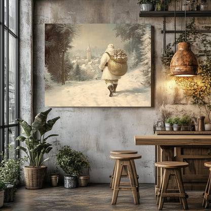 Santa Claus Canvas Print – Serene Snowy Forest with Gifts, Holiday Season Art - Everything Pixel