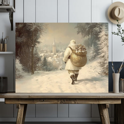 Santa Claus Canvas Print – Serene Snowy Forest with Gifts, Holiday Season Art - Everything Pixel