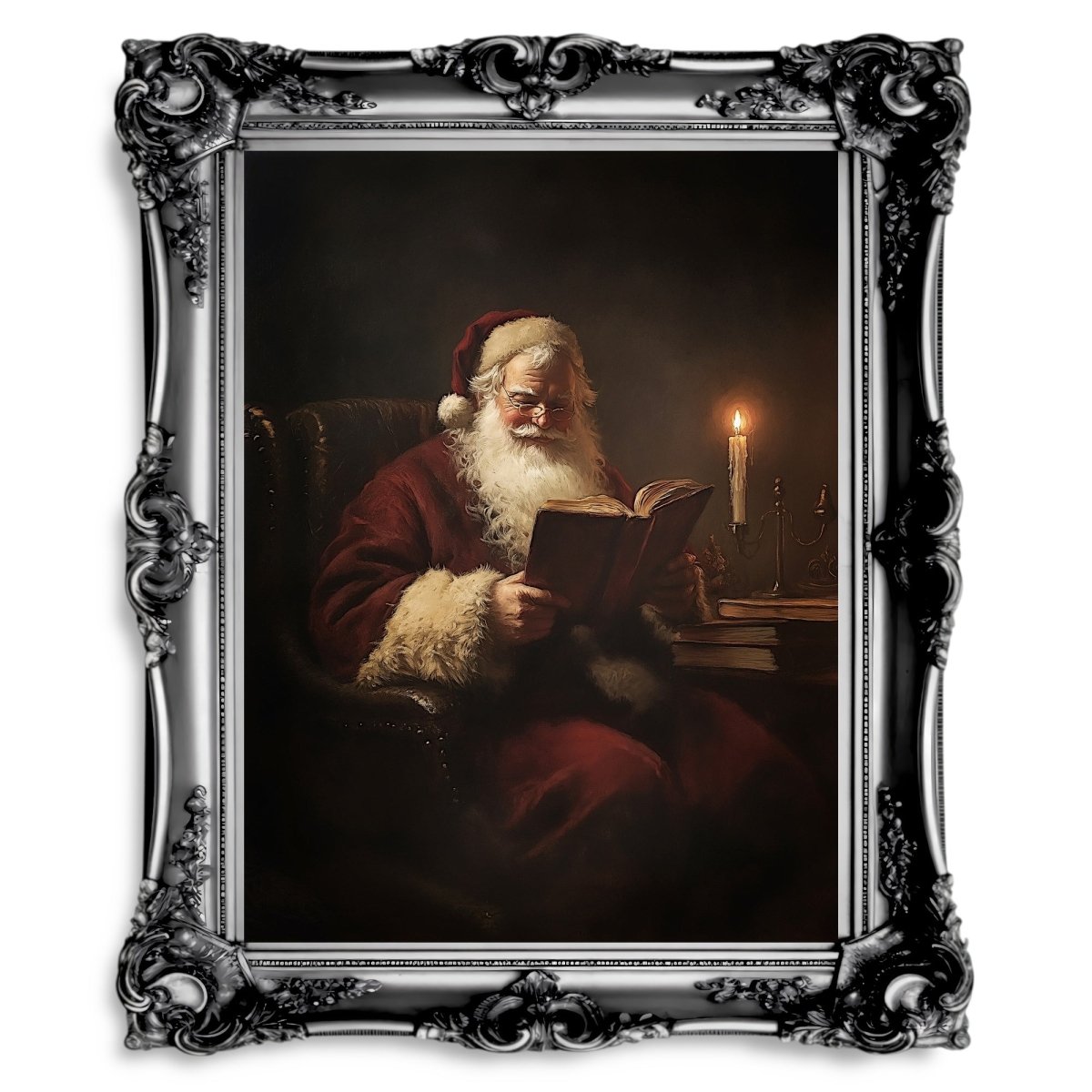 Santa Claus Reading by Candlelight - Cozy Christmas Wall Art Print for Holiday Decor - Everything Pixel