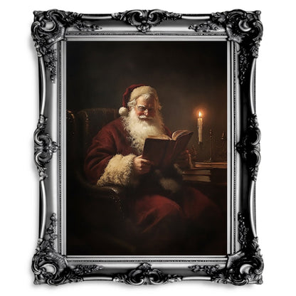 Santa Claus Reading by Candlelight - Cozy Christmas Wall Art Print for Holiday Decor - Everything Pixel