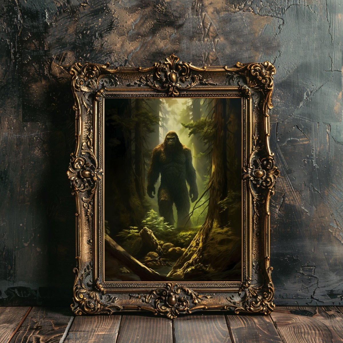 Sasquatsch Wall Art Spooky Mysterious Bigfoot Wall Decor Eerie Dark Forest Painting Dark Cottagecore Gothic Print Cryptid Paper Poster Prints - Everything Pixel