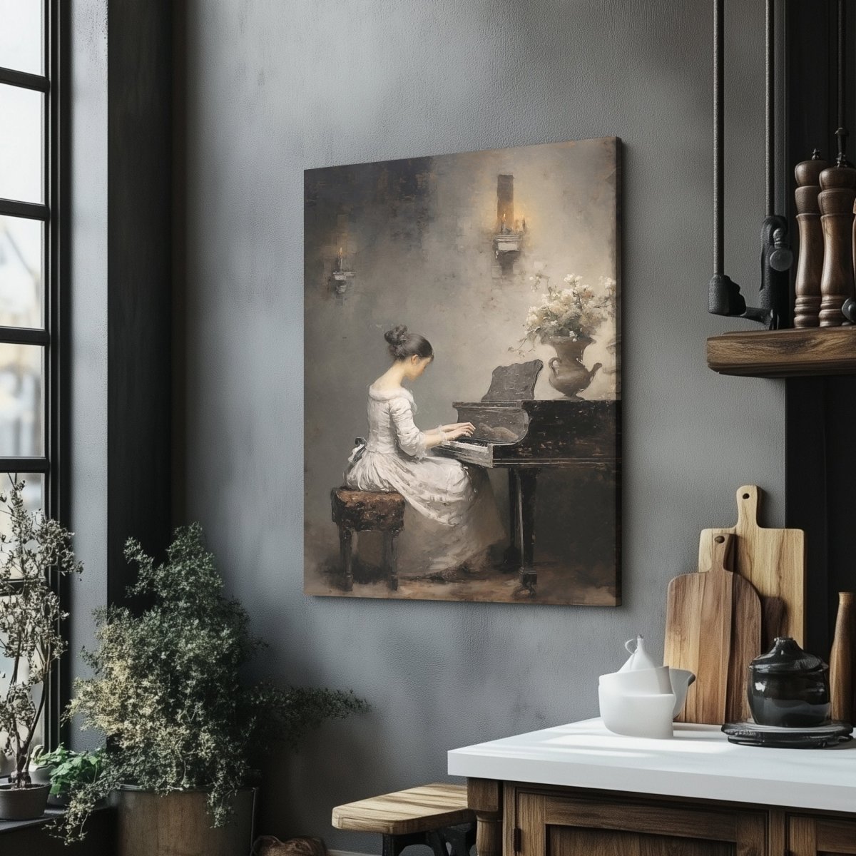 Serene Lady Playing Piano Canvas Print - Timeless Victorian Music Room Decor, Classical Romantic Woman Portrait Art - Everything Pixel