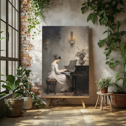 Serene Lady Playing Piano Canvas Print - Timeless Victorian Music Room Decor, Classical Romantic Woman Portrait Art - Everything Pixel