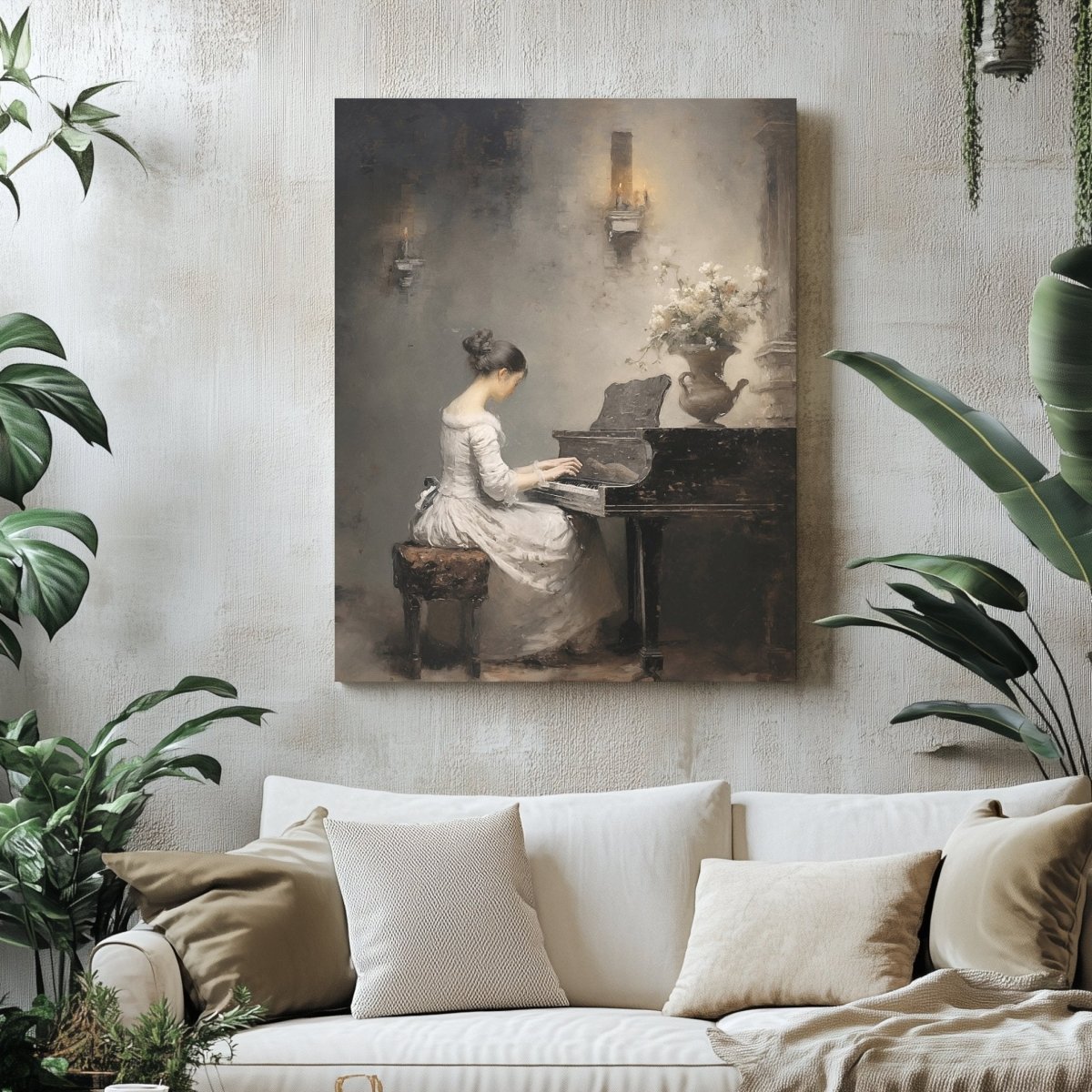 Serene Lady Playing Piano Canvas Print - Timeless Victorian Music Room Decor, Classical Romantic Woman Portrait Art - Everything Pixel